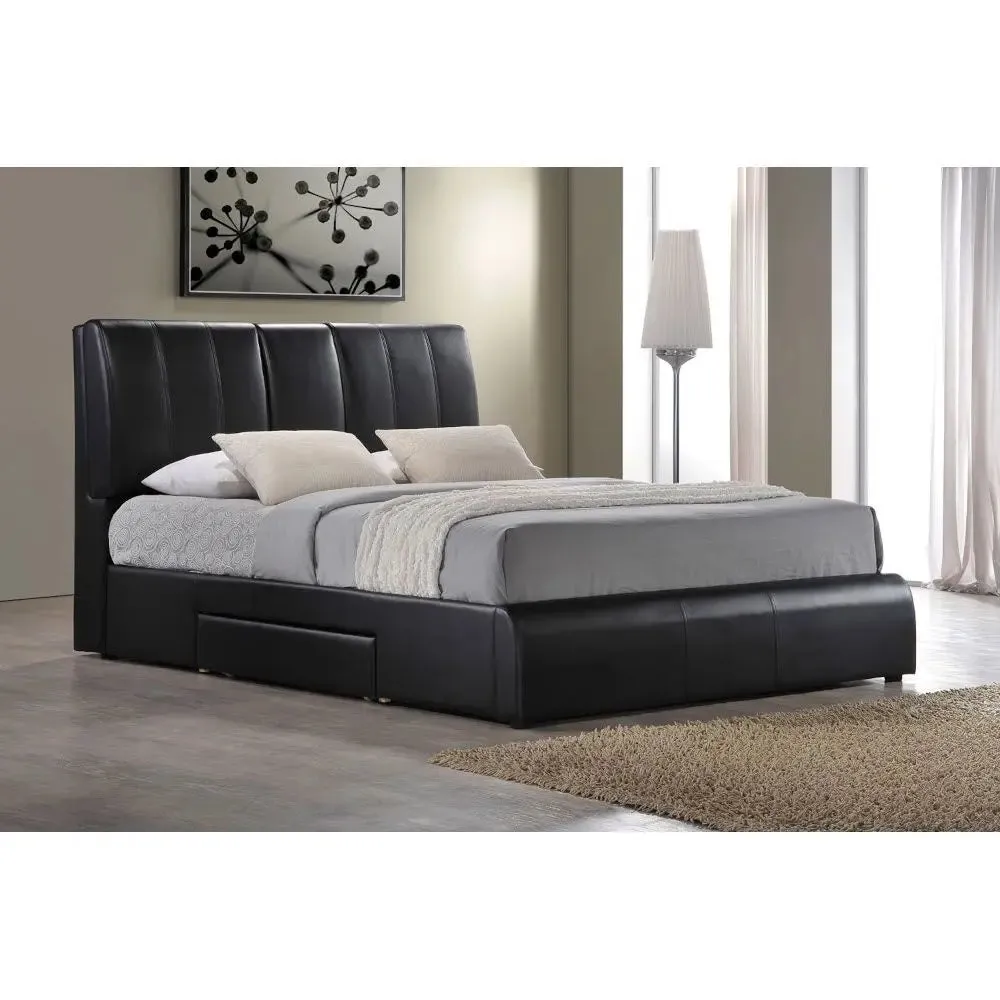 Artemis King Bed w/Headboard Storage and Drawer, Black Faux Leather