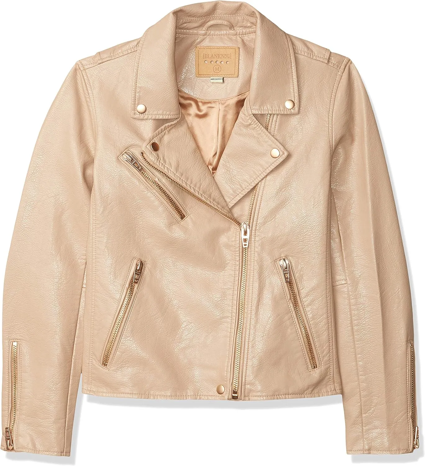 [BLANKNYC] Womens Luxury Clothing Semi Fitted Vegan Leather Motorcycle Jacket