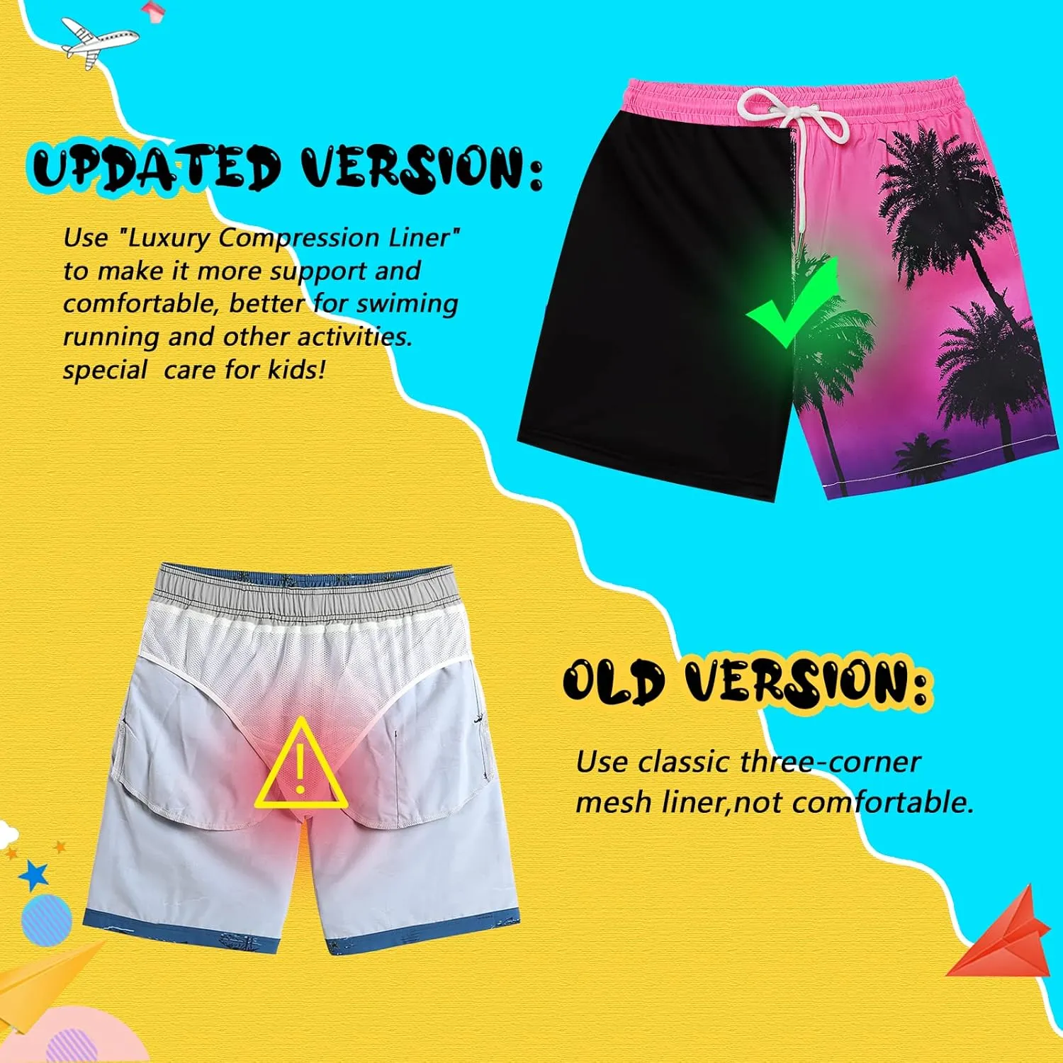 Boys Swim Trunks with Boxer Brief Liner Compression Swim Shorts Quick Dry Bathing Suit Swimwear 5-20 Years