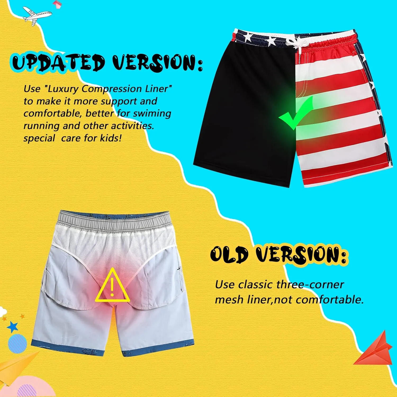Boys Swim Trunks with Boxer Brief Liner Compression Swim Shorts Quick Dry Bathing Suit Swimwear 5-20 Years