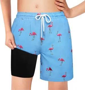 Boys Swim Trunks with Boxer Brief Liner Compression Swim Shorts Quick Dry Bathing Suit Swimwear 5-20 Years
