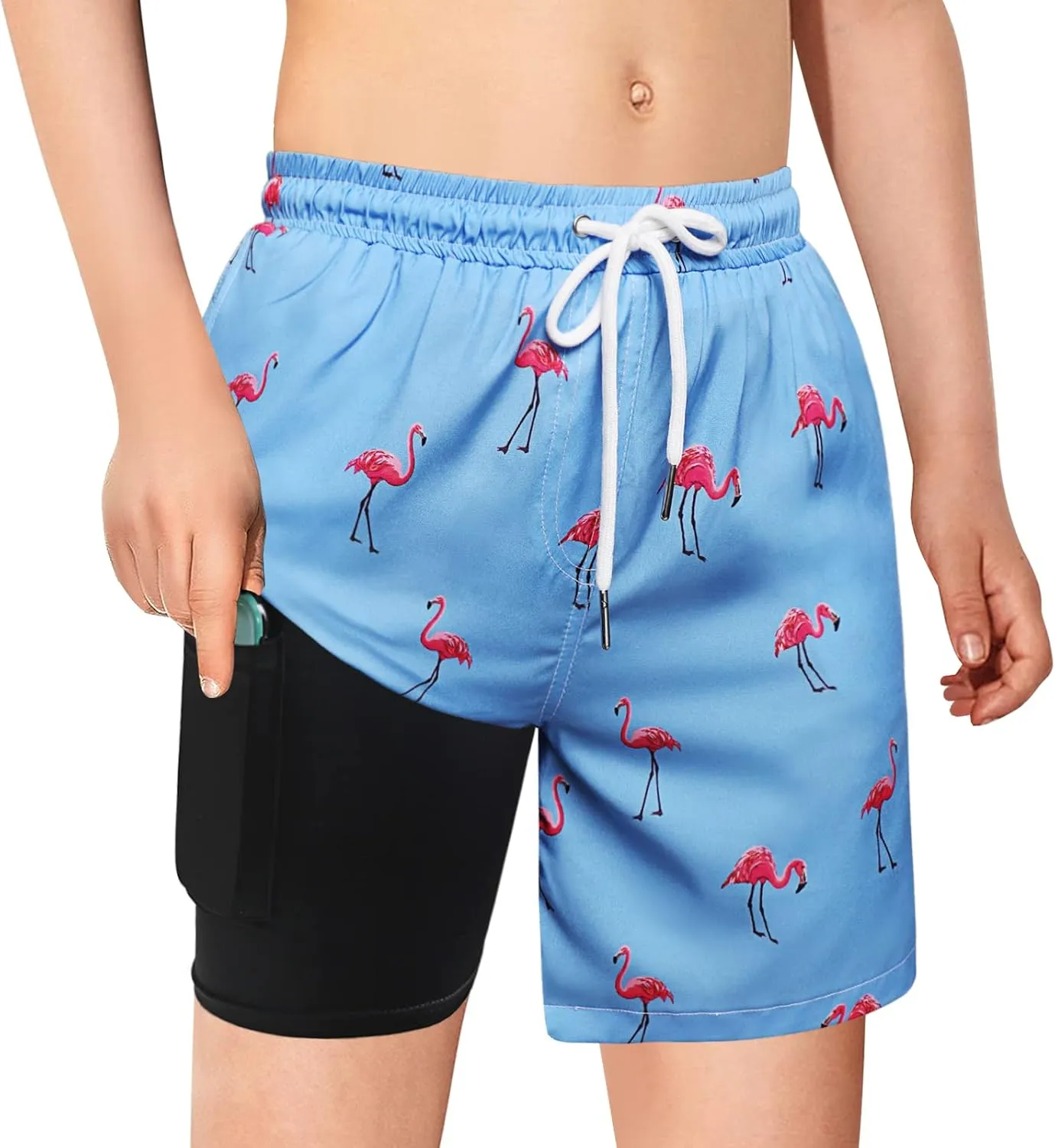 Boys Swim Trunks with Boxer Brief Liner Compression Swim Shorts Quick Dry Bathing Suit Swimwear 5-20 Years
