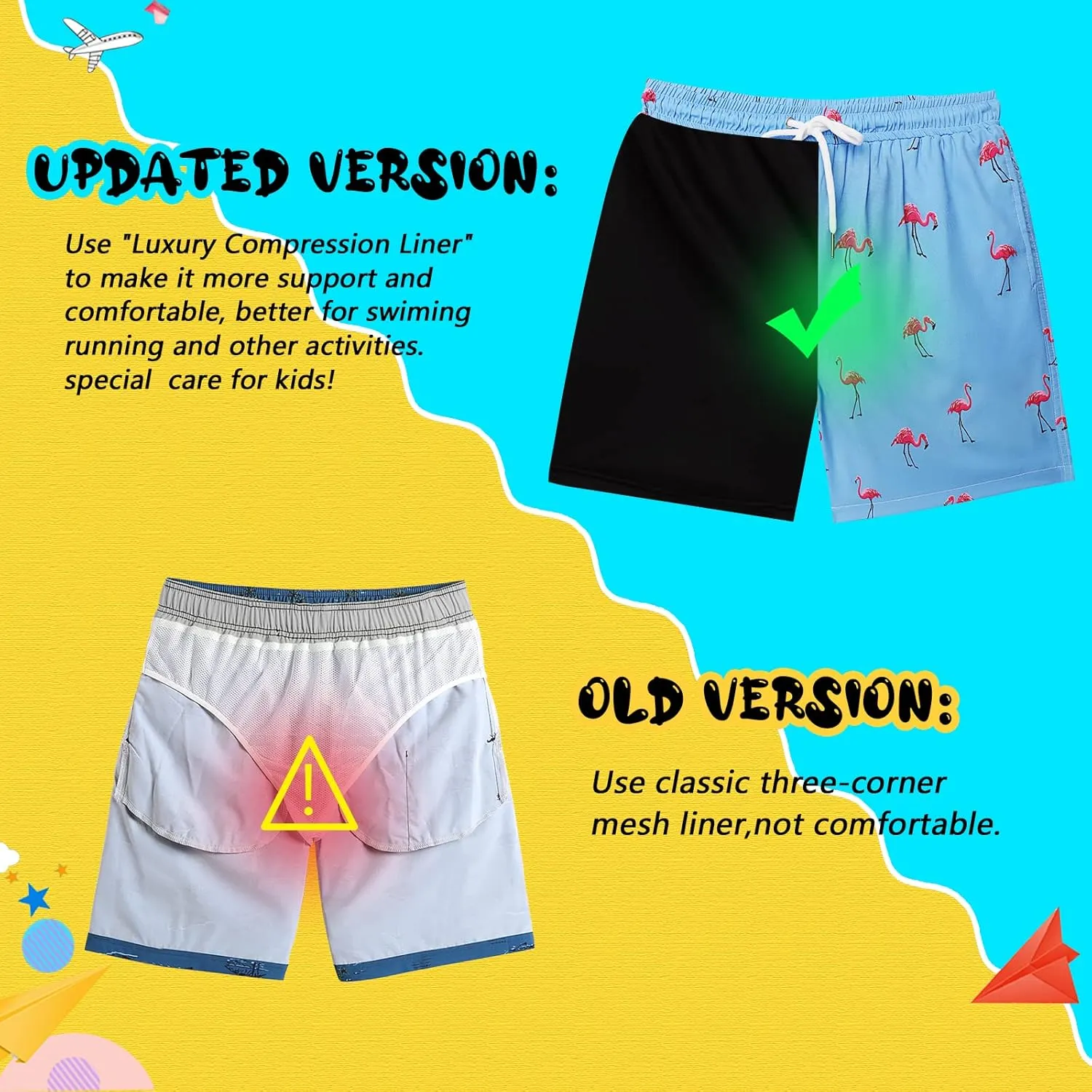 Boys Swim Trunks with Boxer Brief Liner Compression Swim Shorts Quick Dry Bathing Suit Swimwear 5-20 Years