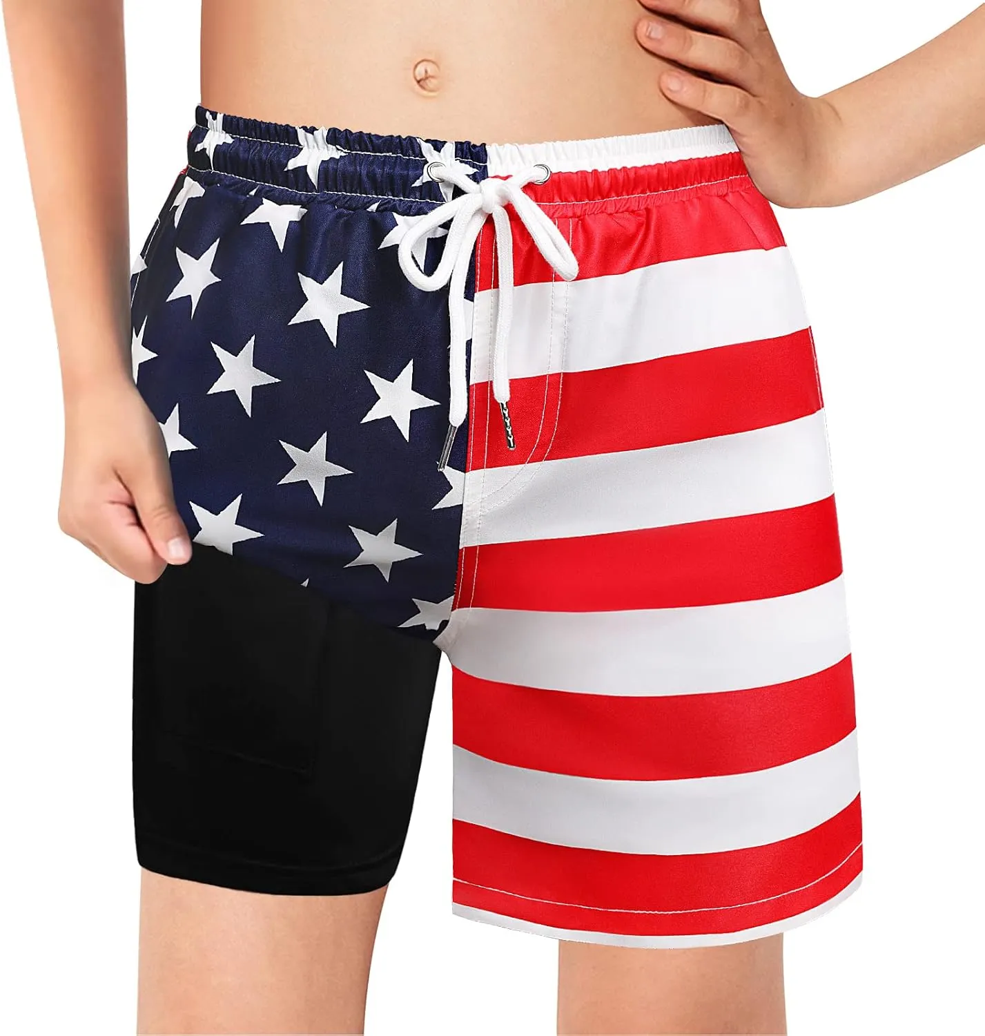 Boys Swim Trunks with Boxer Brief Liner Compression Swim Shorts Quick Dry Bathing Suit Swimwear 5-20 Years