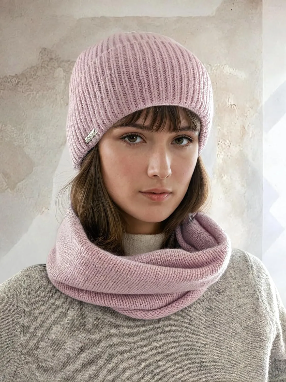 Cashmere Rolled Out Cuff Ribbed snug fit Beanie, Warm Winter Knitted hat CSH1102