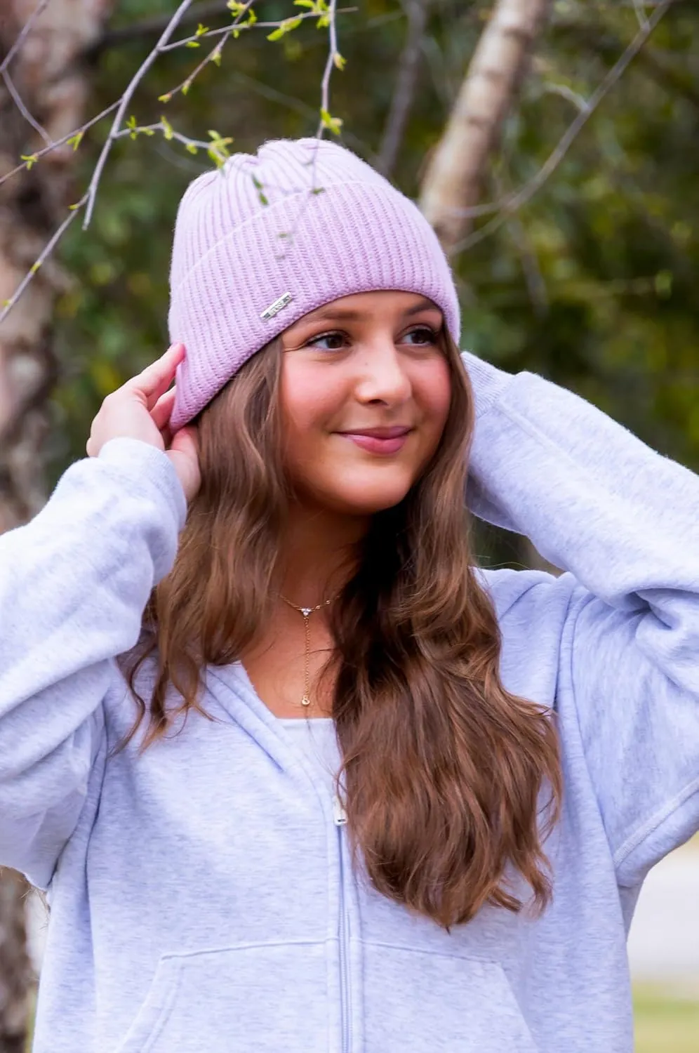Cashmere Rolled Out Cuff Ribbed snug fit Beanie, Warm Winter Knitted hat CSH1102