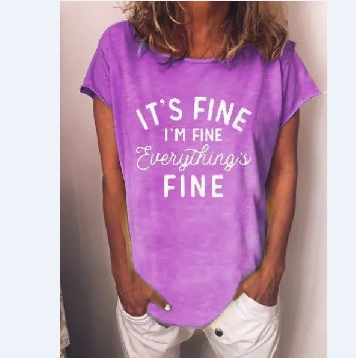 Casual simple plus size letter pullover T-shirt