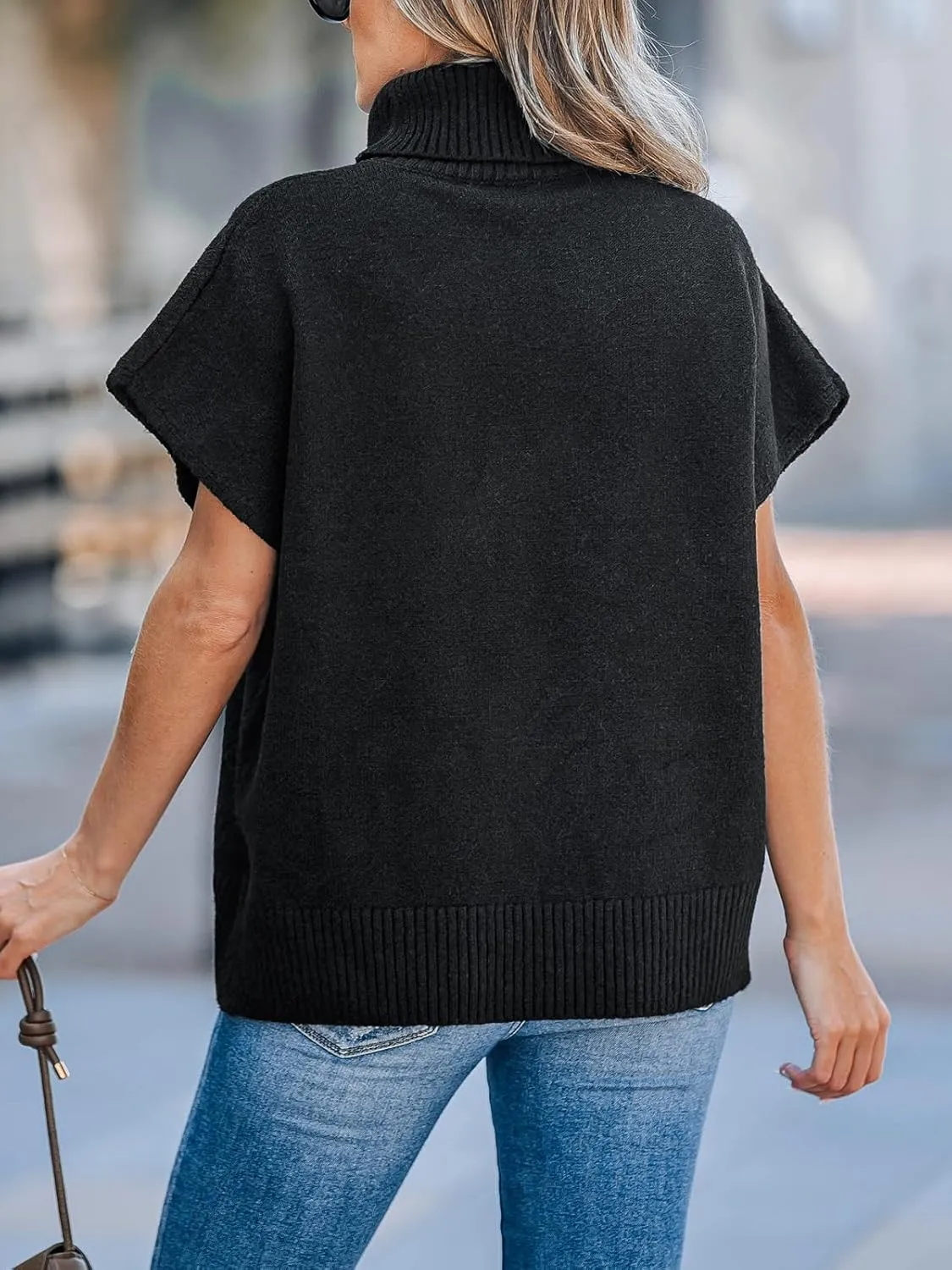 CUPSHE Women's Turtleneck Sweaters Cap Sleeve Knitted Casual Fit Pullover Tops Trendy Fall 2024