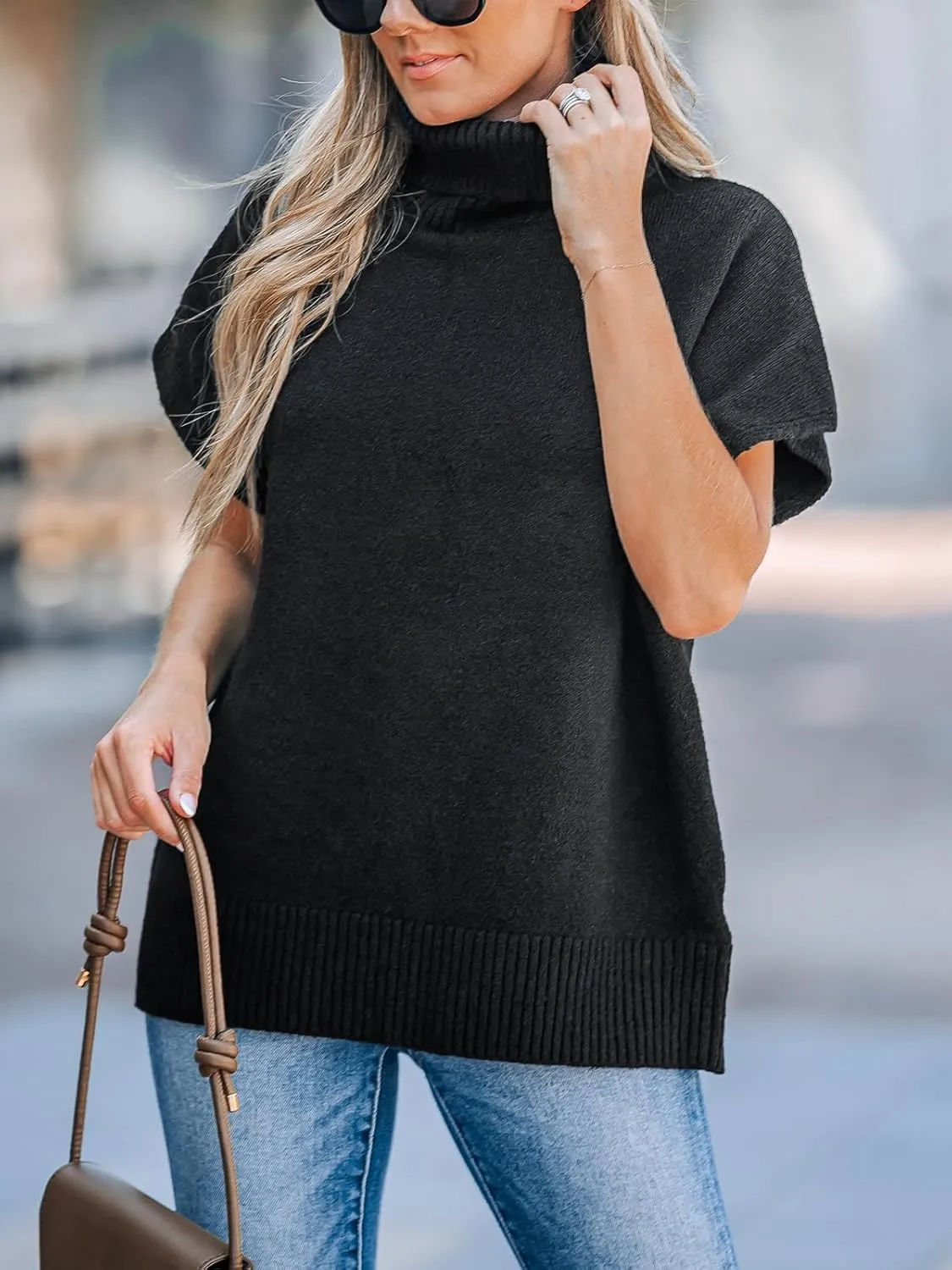 CUPSHE Women's Turtleneck Sweaters Cap Sleeve Knitted Casual Fit Pullover Tops Trendy Fall 2024