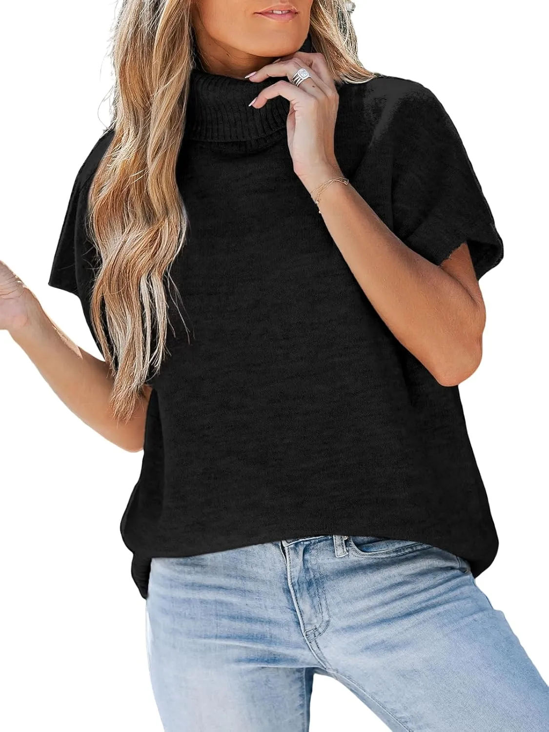 CUPSHE Women's Turtleneck Sweaters Cap Sleeve Knitted Casual Fit Pullover Tops Trendy Fall 2024