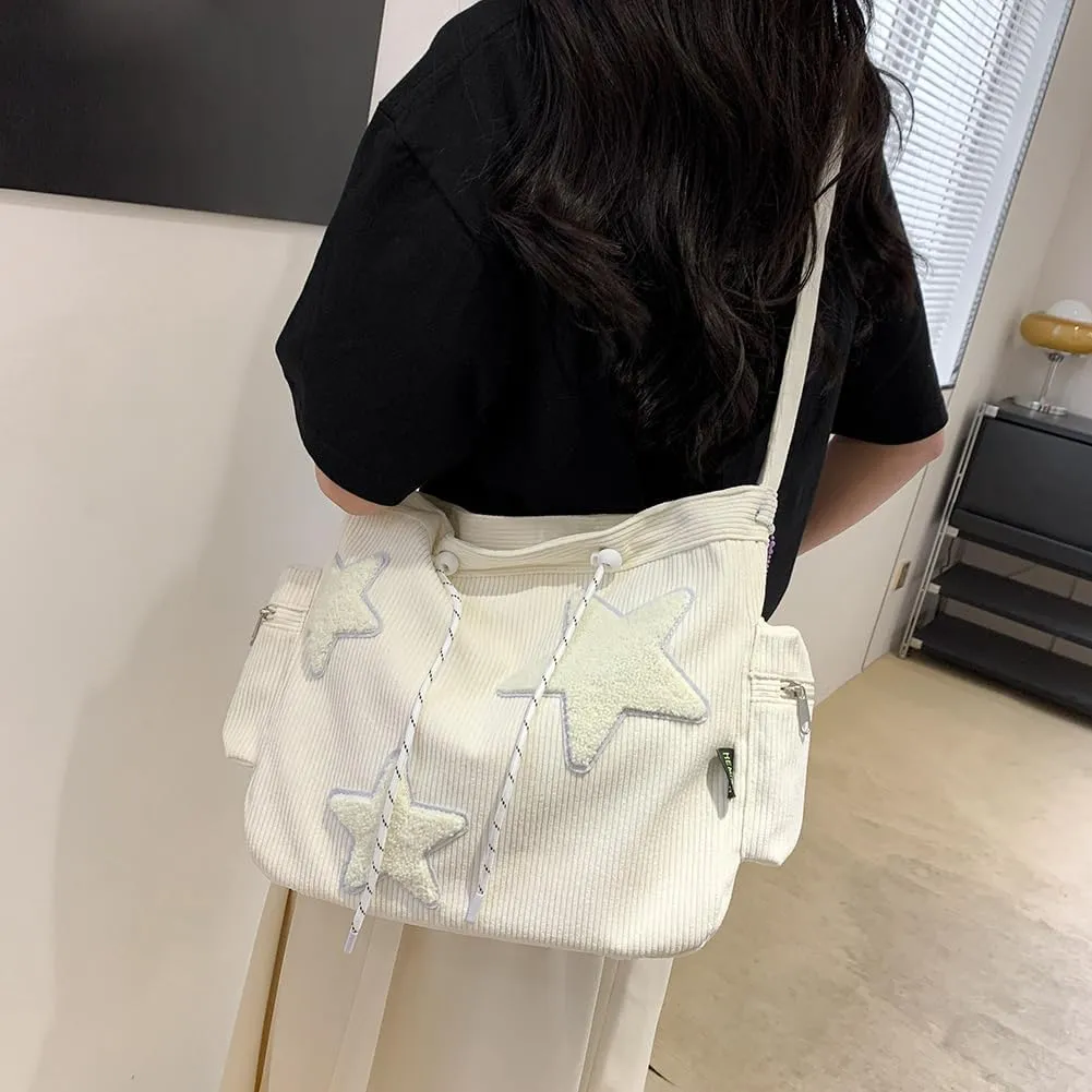 Cute Kawaii Messenger Bag Canvas Crossbody Bag Aesthetic Shoulder Bag for Women Men Flap Messenger Bag