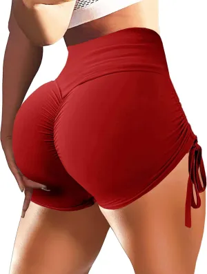 Danysu Women's High Rise Snug Fit Breathable Quick Dry Stretchable Athletic Sports Running 5 Pocket Mid Thigh Length Solid Shorts Red X-Large