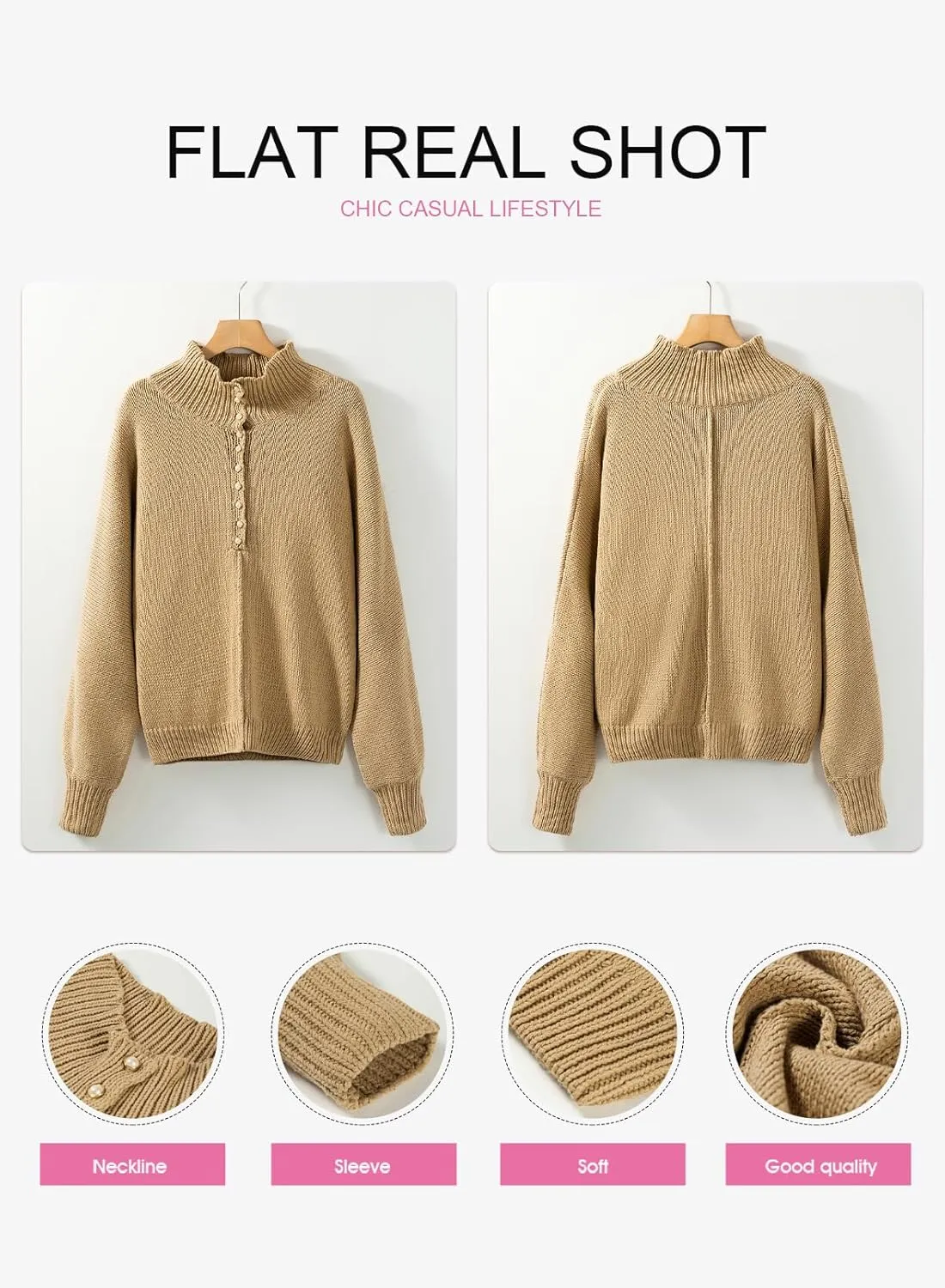 EVALESS Womens Oversized Knit Chunky Fall Sweater Tops 2024 V Neck Long Sleeve Lapel Collar Button Pullover Outfits