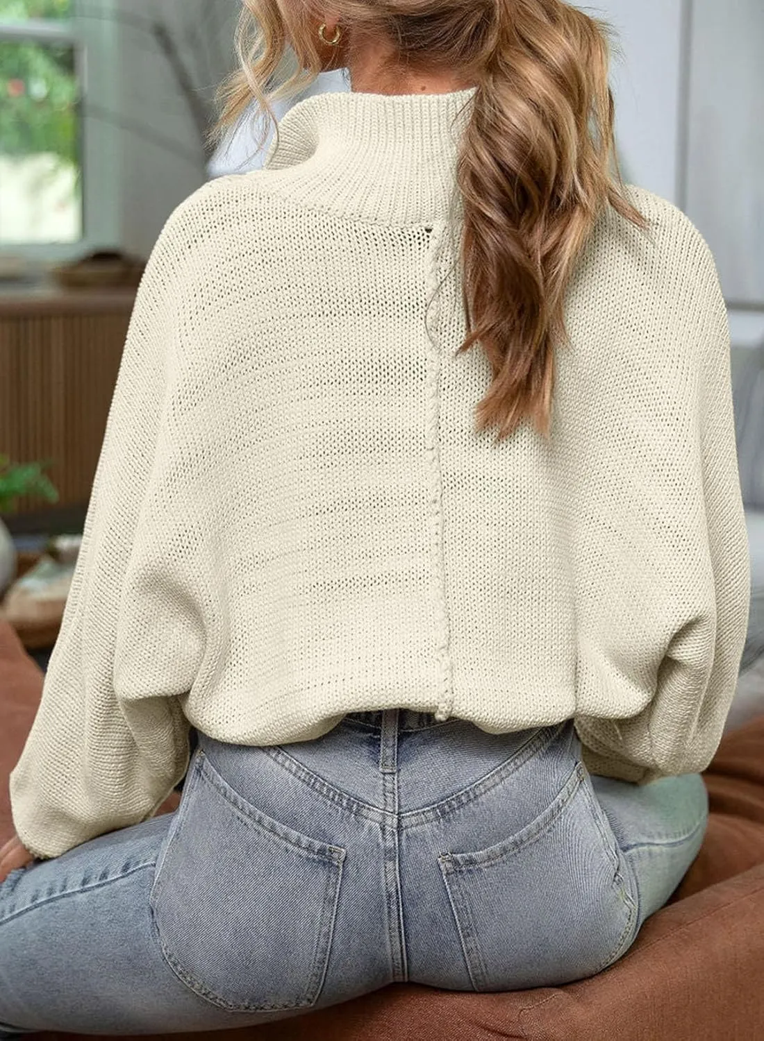 EVALESS Womens Oversized Knit Chunky Fall Sweater Tops 2024 V Neck Long Sleeve Lapel Collar Button Pullover Outfits