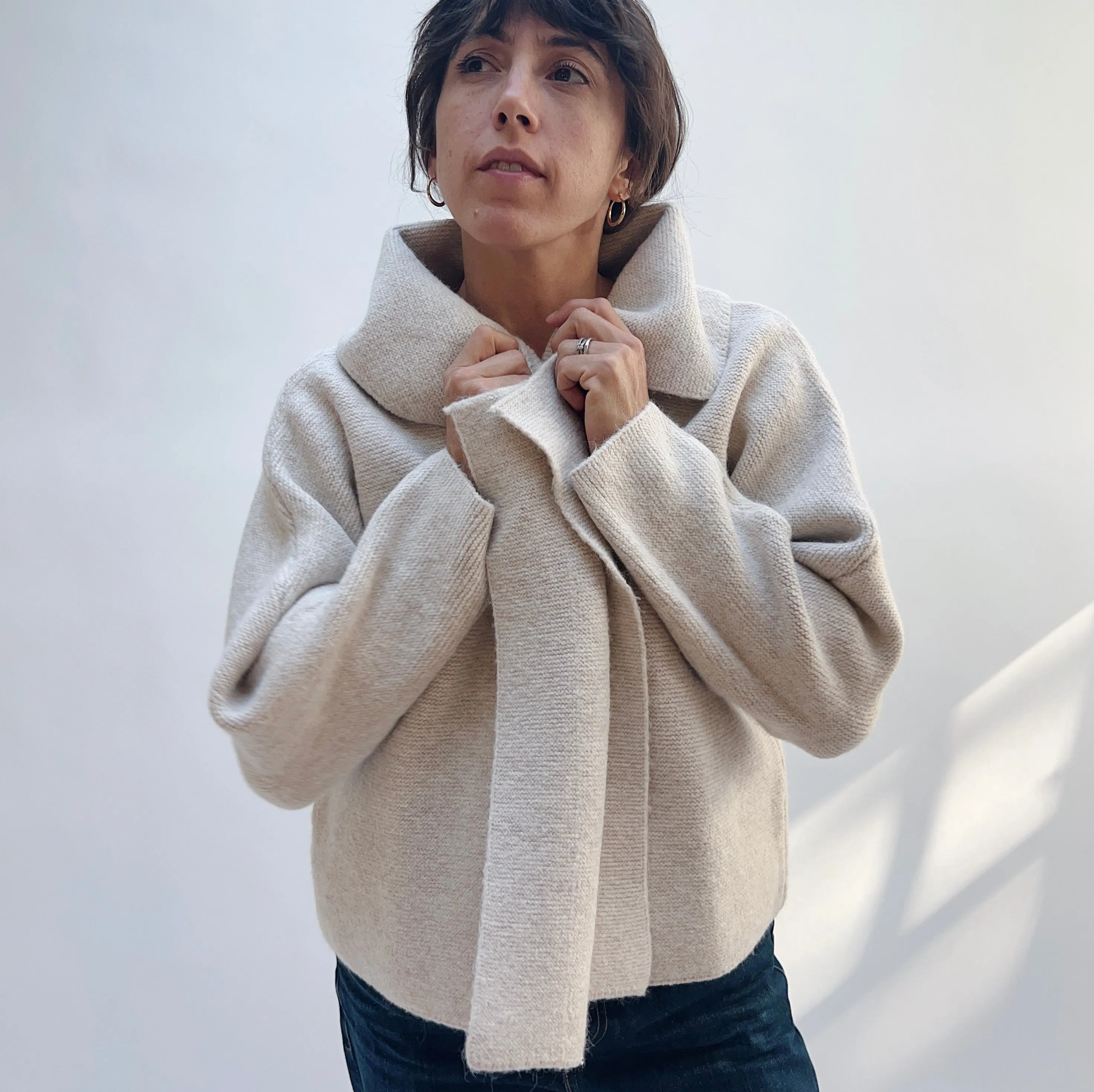 Flap Collar Jacket in Beige