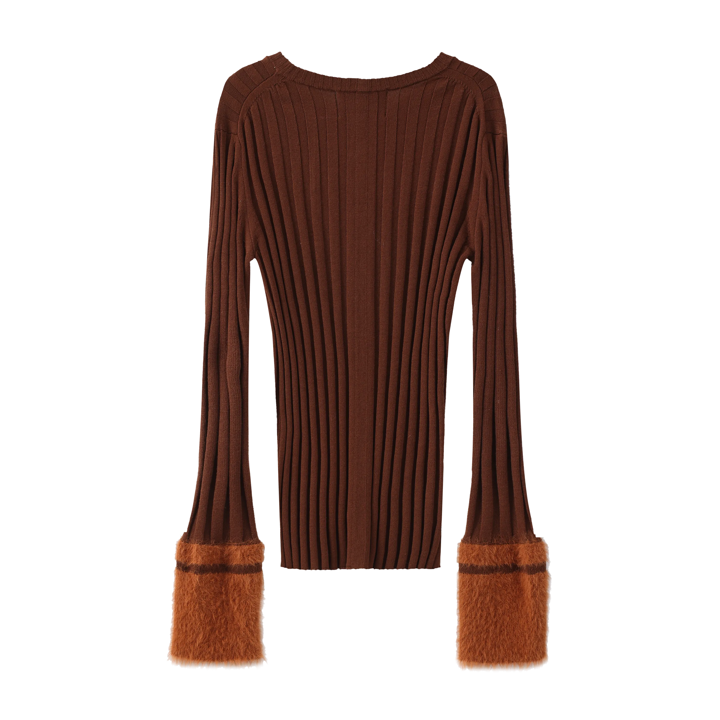 Fuzzy Sleeve Knit sweater - Brown