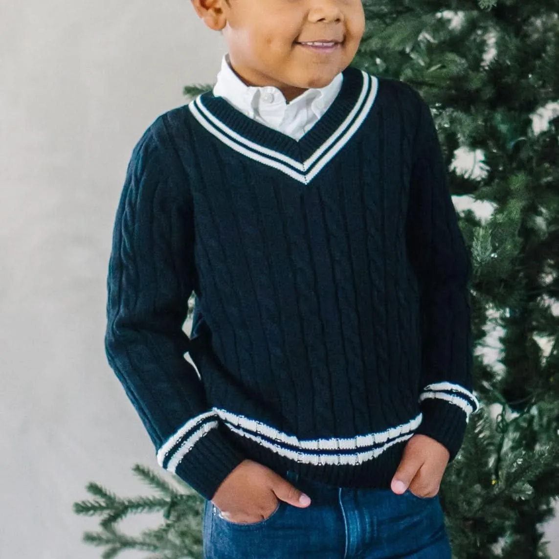 Hope & Henry Boys' Long Sleeve V-Neck Cricket Sweater