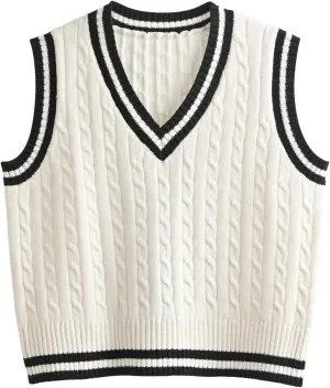 Hyipels Women's Sweater Vest,Y2K Sleeveless Pattern Preppy Style Knitted Crop Tank Top for Girl