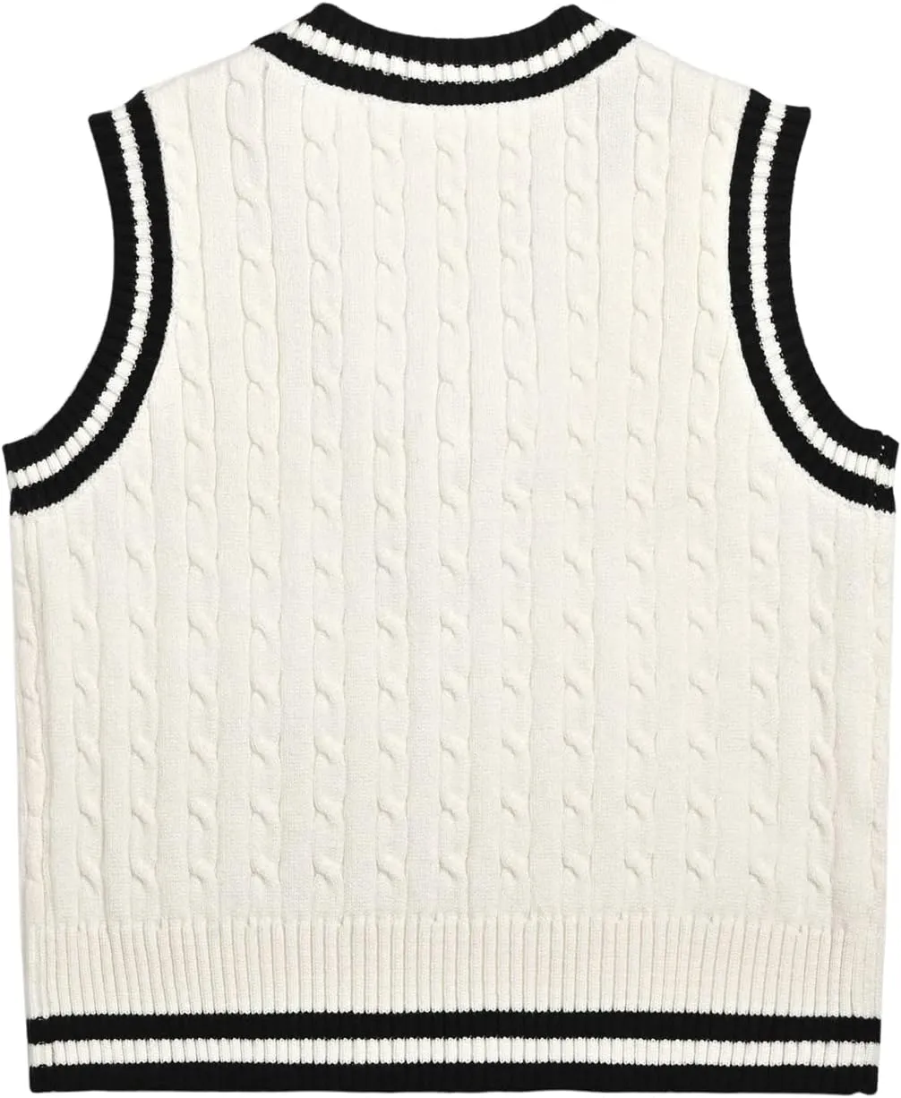 Hyipels Women's Sweater Vest,Y2K Sleeveless Pattern Preppy Style Knitted Crop Tank Top for Girl