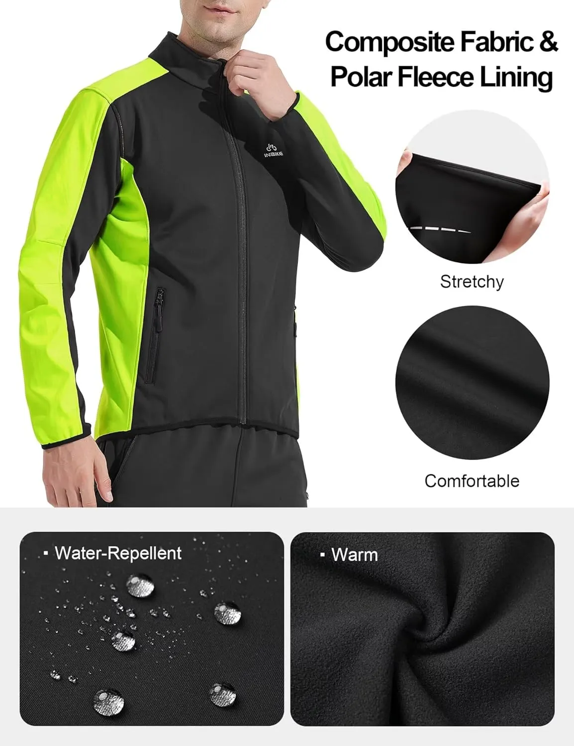 INBIKE Cycling Jacket for Men Running Biking Jackets Mens Windbreaker Reflective Windproof Fleece Lined Cold Weather