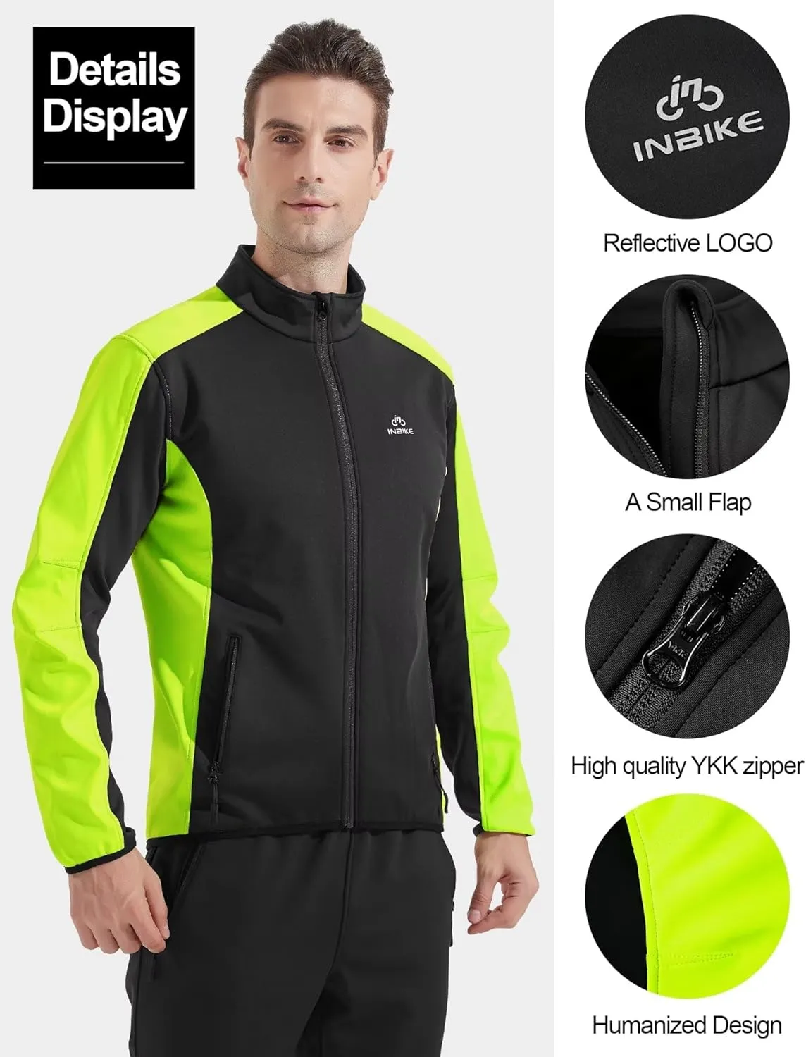 INBIKE Cycling Jacket for Men Running Biking Jackets Mens Windbreaker Reflective Windproof Fleece Lined Cold Weather