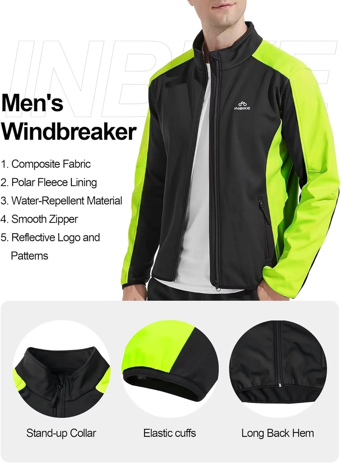 INBIKE Cycling Jacket for Men Running Biking Jackets Mens Windbreaker Reflective Windproof Fleece Lined Cold Weather