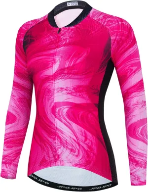 JPOJPO Cycling Jersey Women's Long Sleeve Autumn Pure Color Tops Bike Shirts Gradient Bicycle Jacket S-3XL