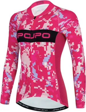 JPOJPO Women's Cycling Jersey Autumn Long Sleeve Bike Jacket Shirt Bicycle Clothing Reflective Tops