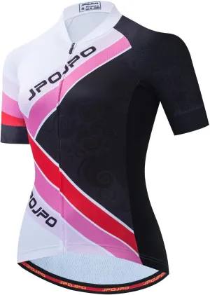 JPOJPO Women's Cycling Jersey, Short Sleeve and Bike Clothing Reflective 3-Pockets S-3XL
