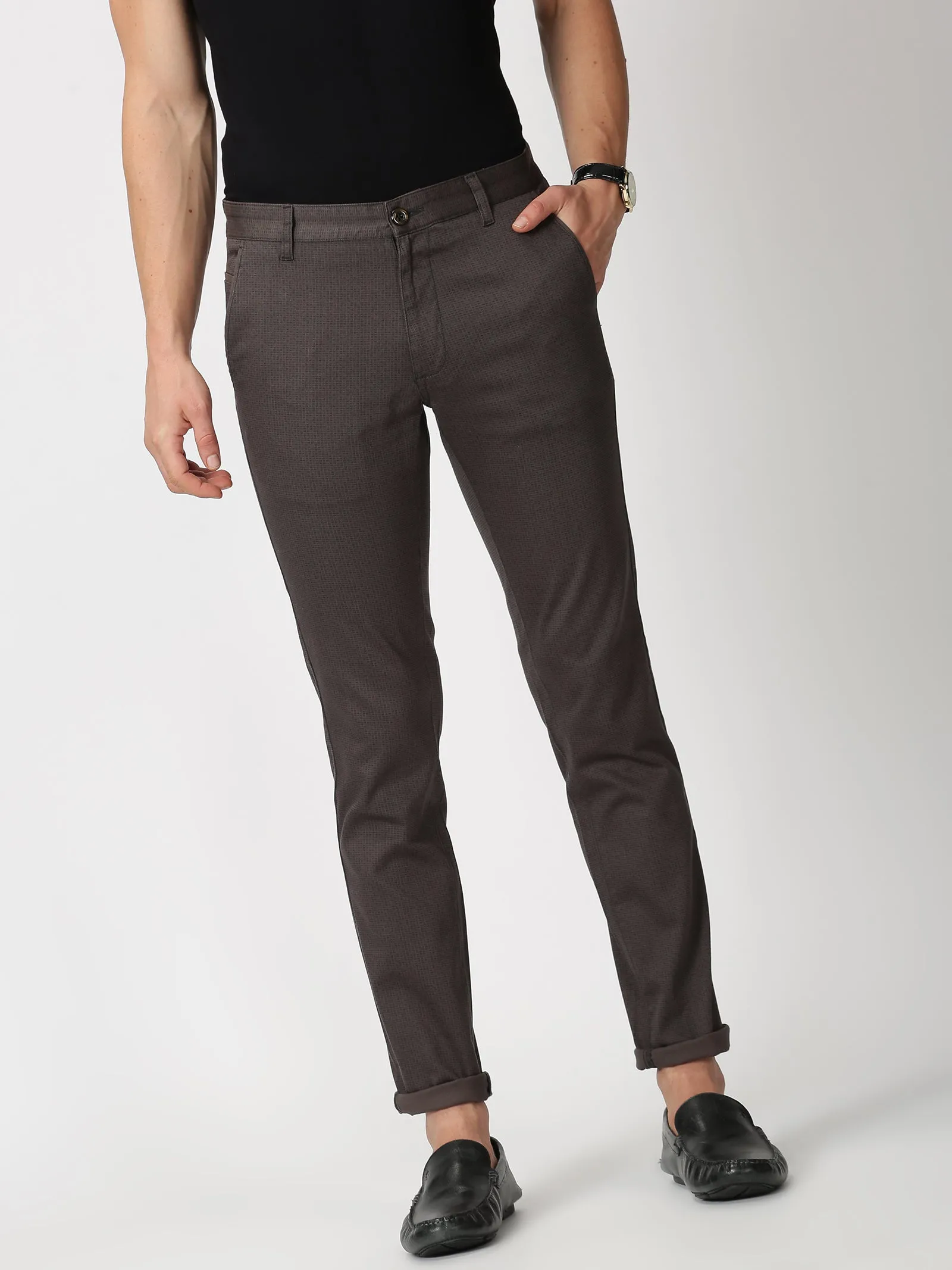 MEN'S DK GREY PRINT JASON FIT TROUSER