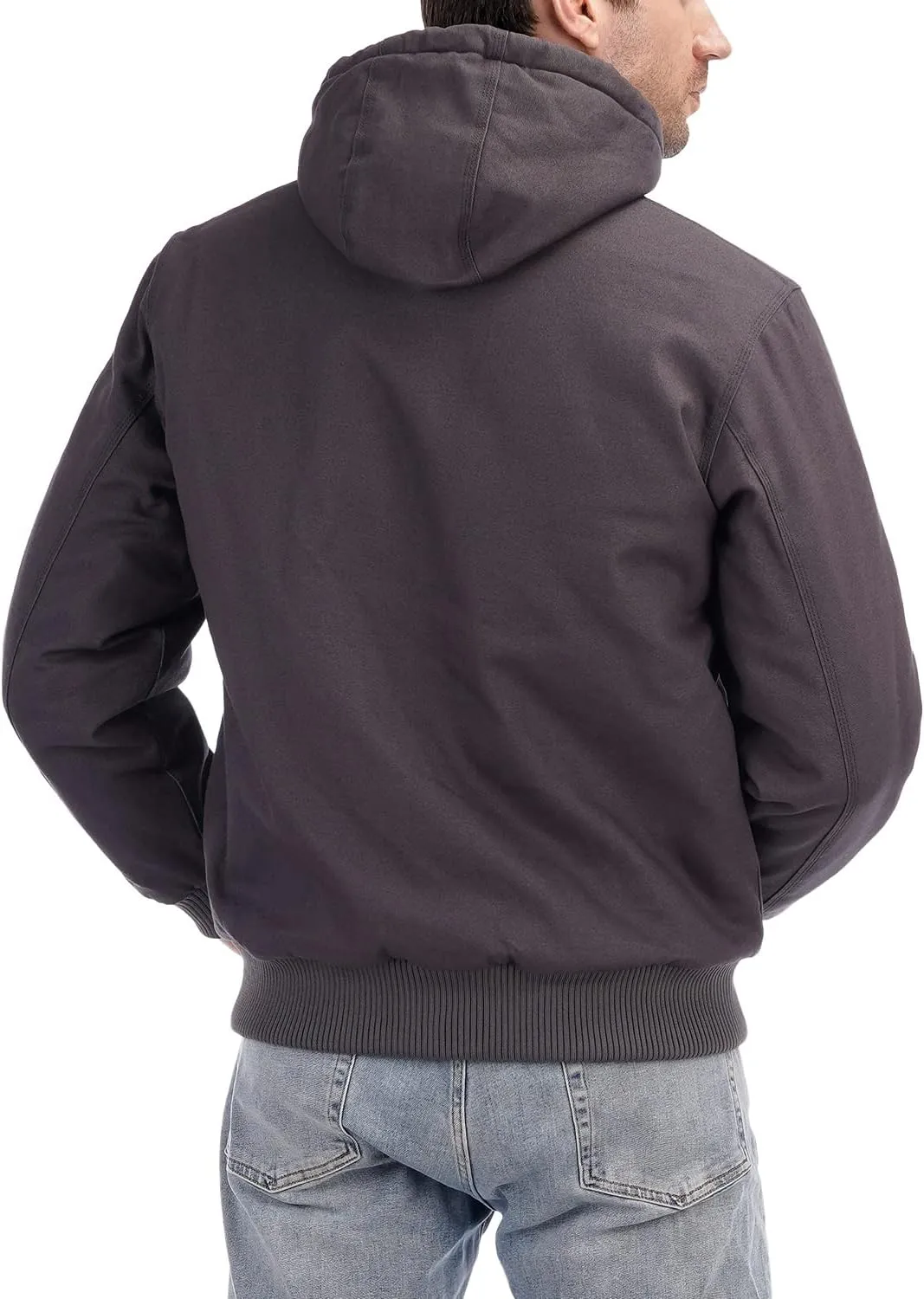 Men's Loose Fit Quilted Flannel Lined Workwear Waterproof Active Jacket Hooded Work Coat