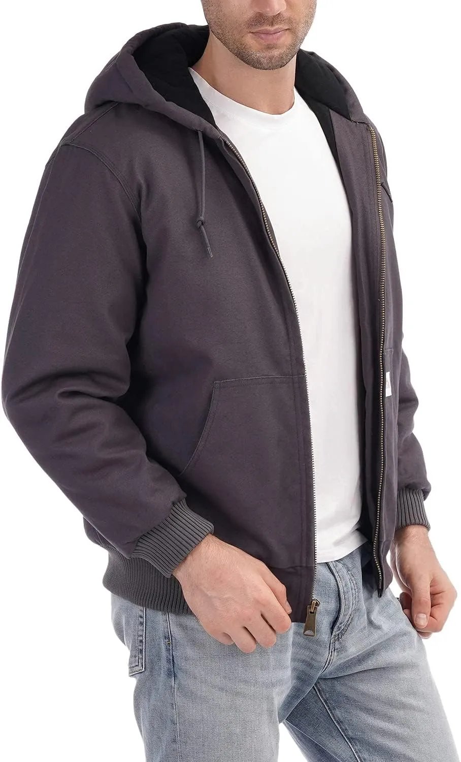 Men's Loose Fit Quilted Flannel Lined Workwear Waterproof Active Jacket Hooded Work Coat