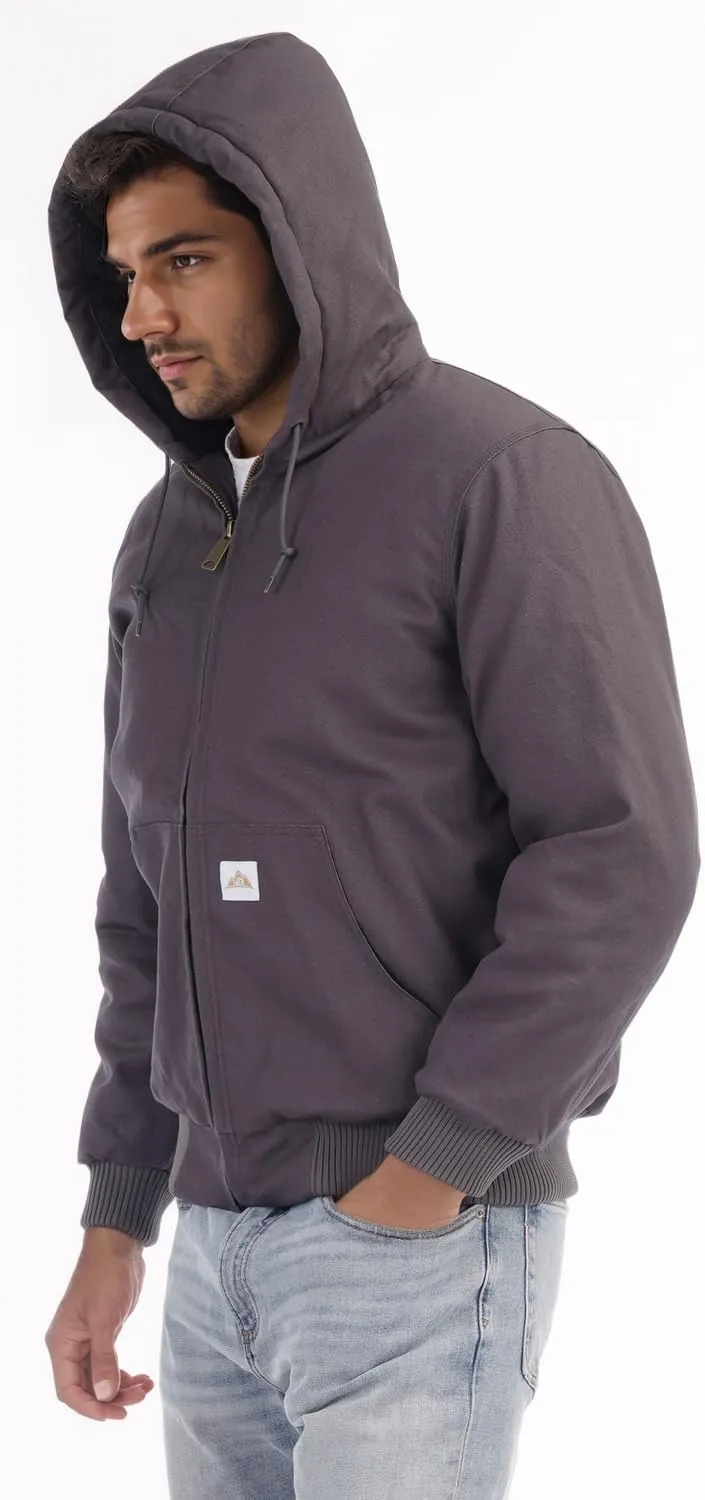 Men's Loose Fit Quilted Flannel Lined Workwear Waterproof Active Jacket Hooded Work Coat