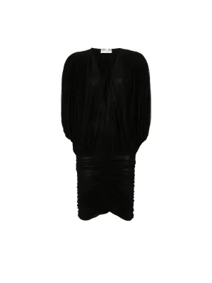 Plunge-Neck Draped Mini Dress
