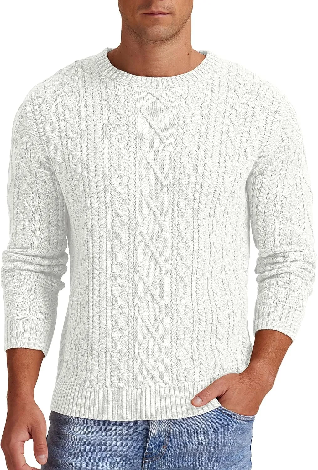 Sailwind Men's Cable Knit Sweater Casual Crewneck Long-Sleeve Fisherman Pullover
