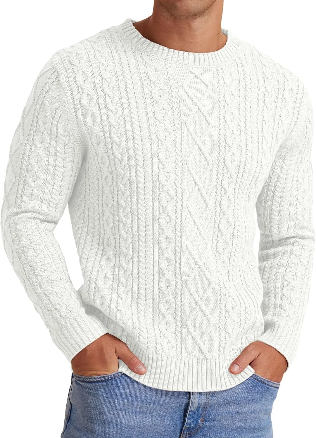 Sailwind Men's Cable Knit Sweater Casual Crewneck Long-Sleeve Fisherman Pullover