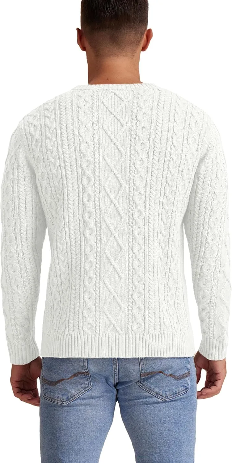 Sailwind Men's Cable Knit Sweater Casual Crewneck Long-Sleeve Fisherman Pullover