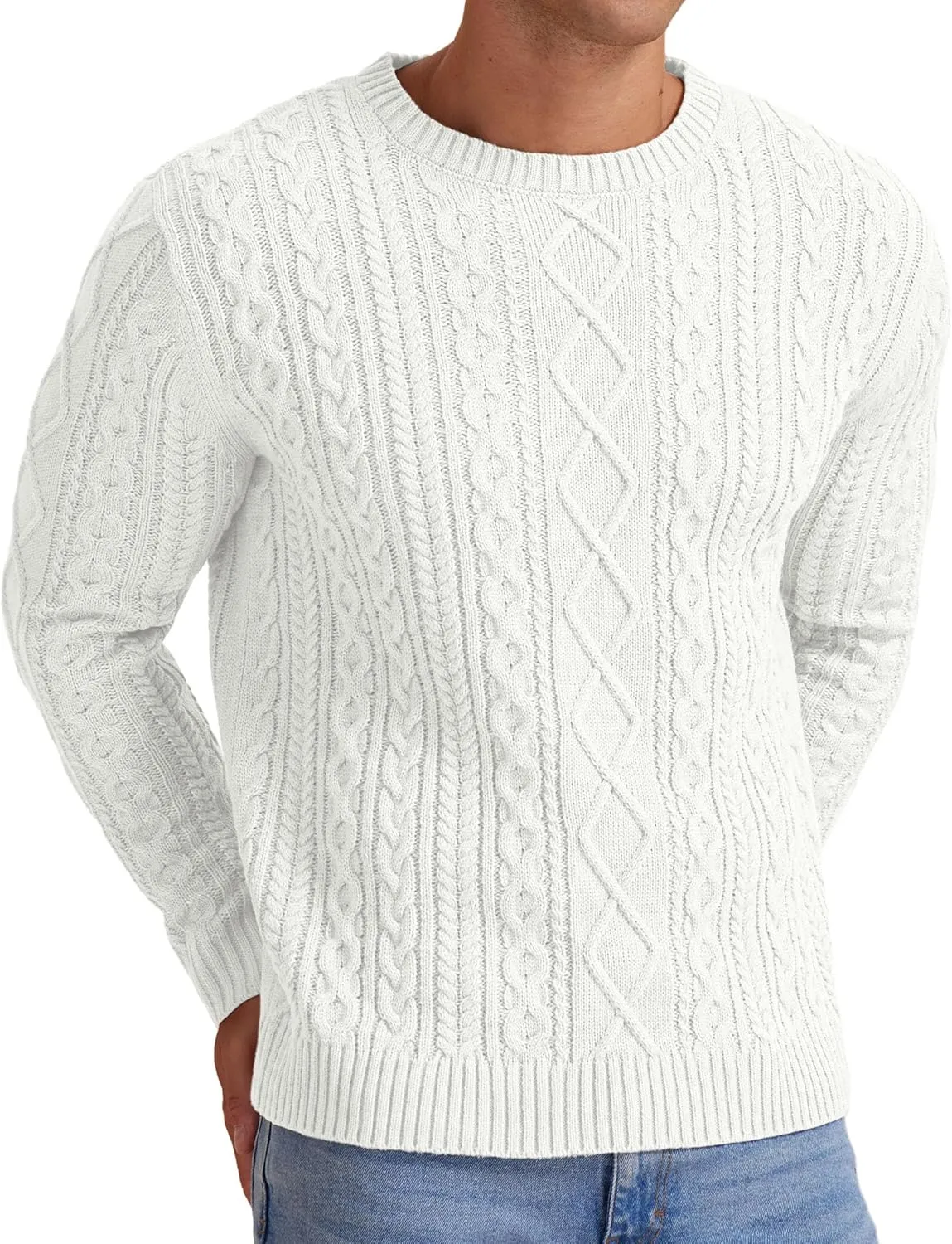 Sailwind Men's Cable Knit Sweater Casual Crewneck Long-Sleeve Fisherman Pullover