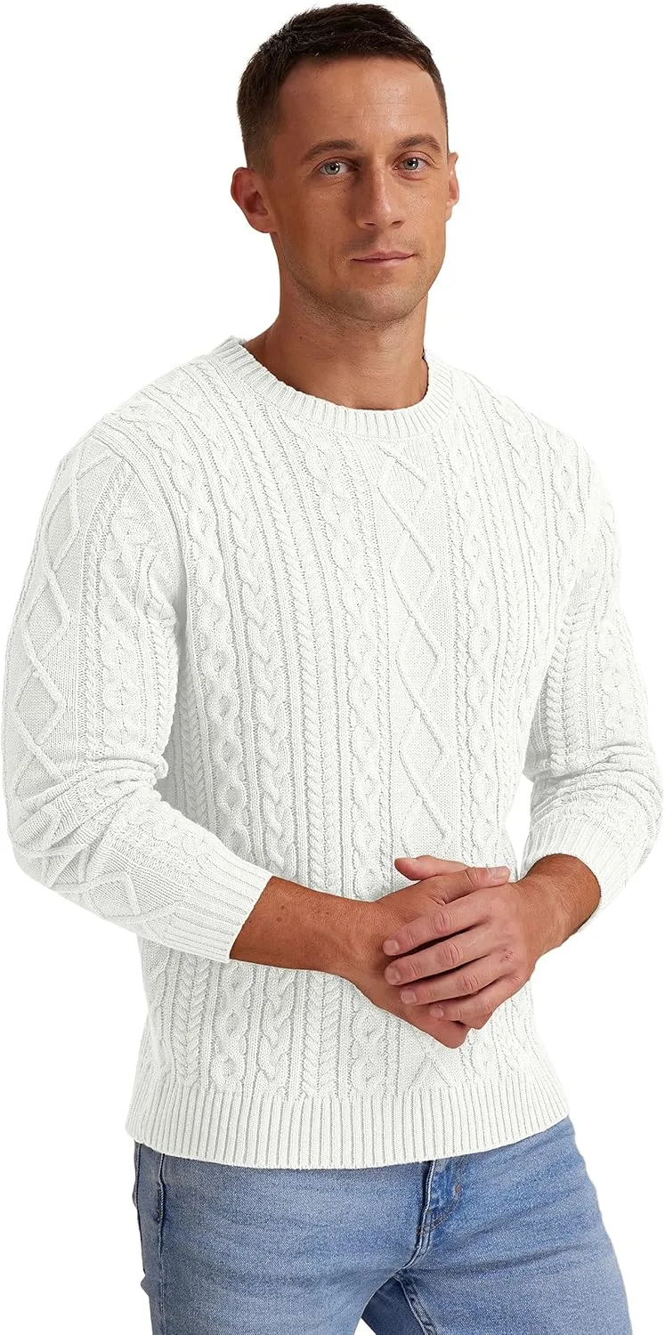 Sailwind Men's Cable Knit Sweater Casual Crewneck Long-Sleeve Fisherman Pullover