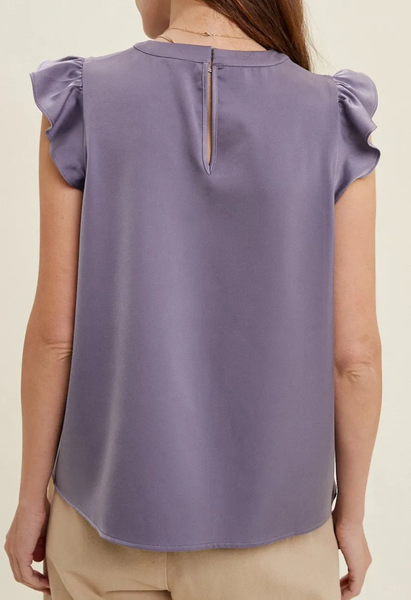 Satin Blouse with Ruffle Sleeve