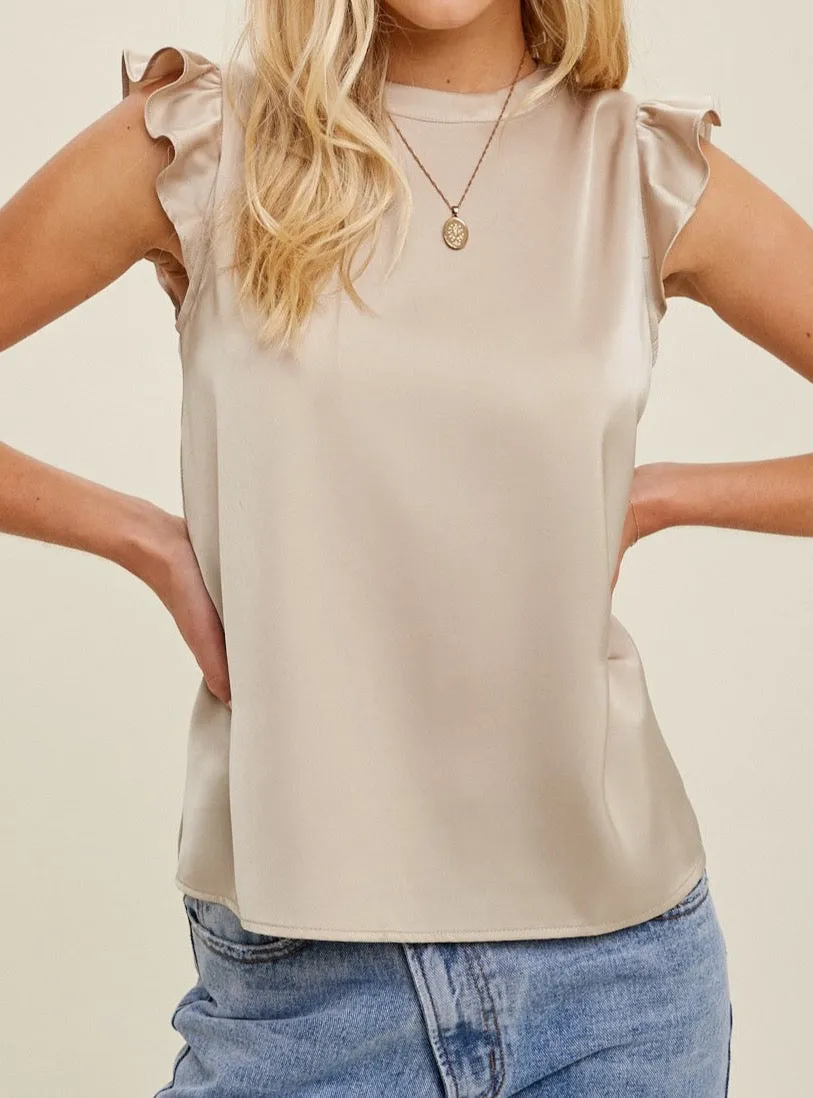 Satin Blouse with Ruffle Sleeve