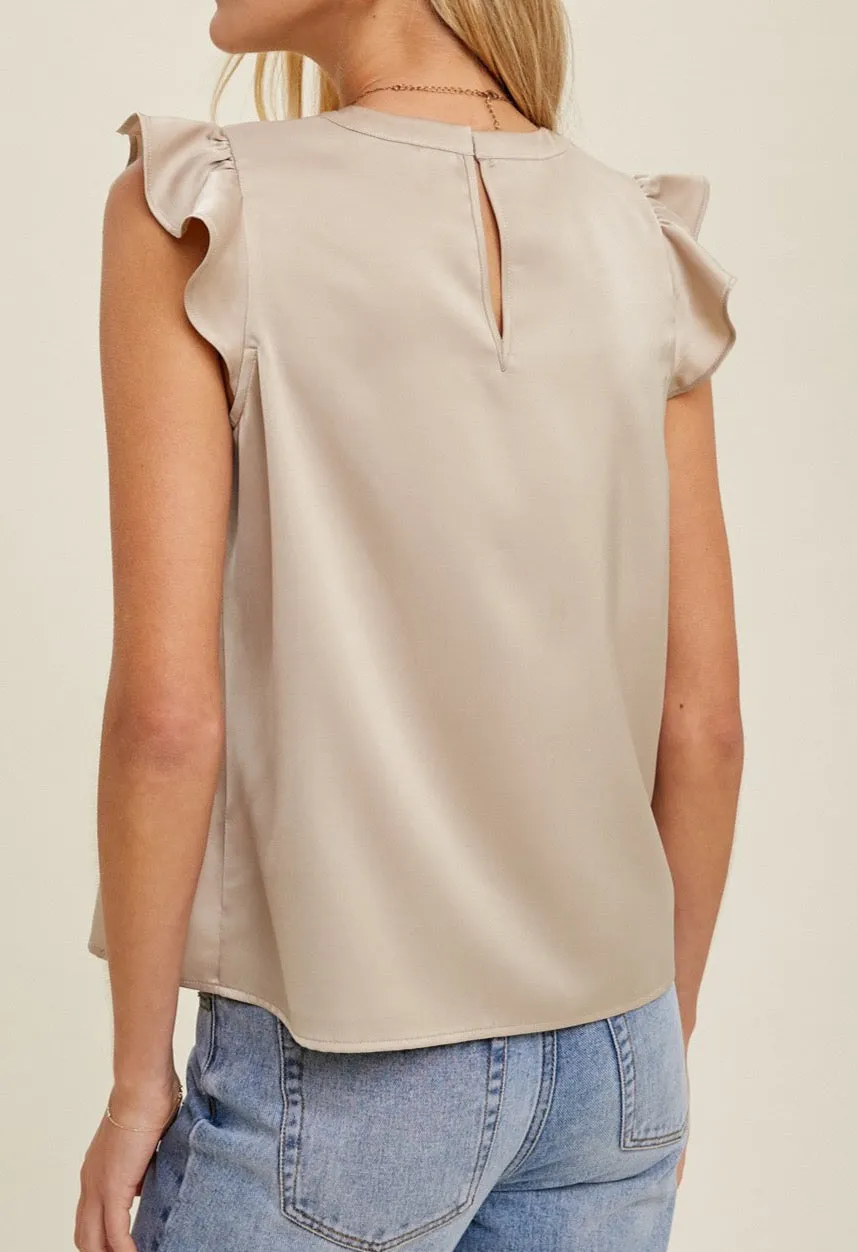 Satin Blouse with Ruffle Sleeve
