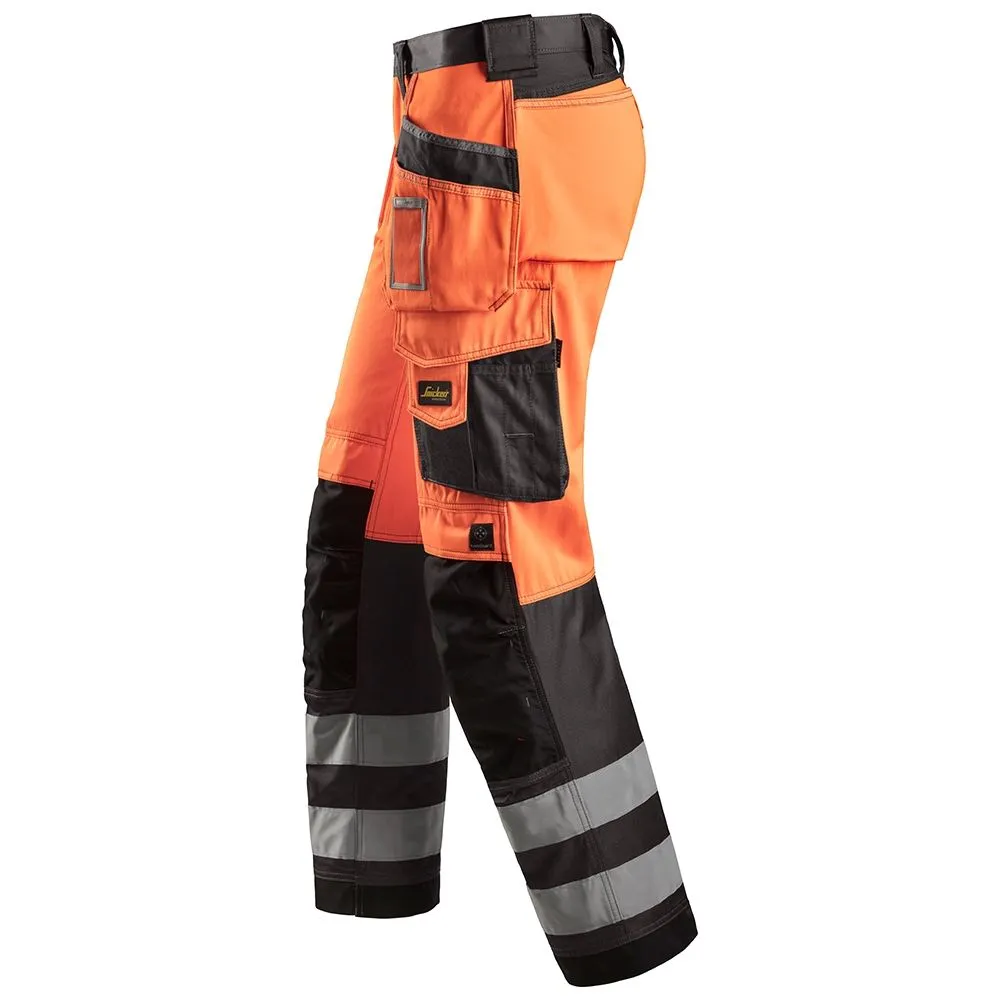 Snickers&#x20;3233&#x20;Work&#x20;Trousers&#x2B;&#x20;Holster&#x20;Pockets&#x20;High-Vis&#x20;Class&#x20;2&#x20;-&#x20;Orange&#x2F;Black