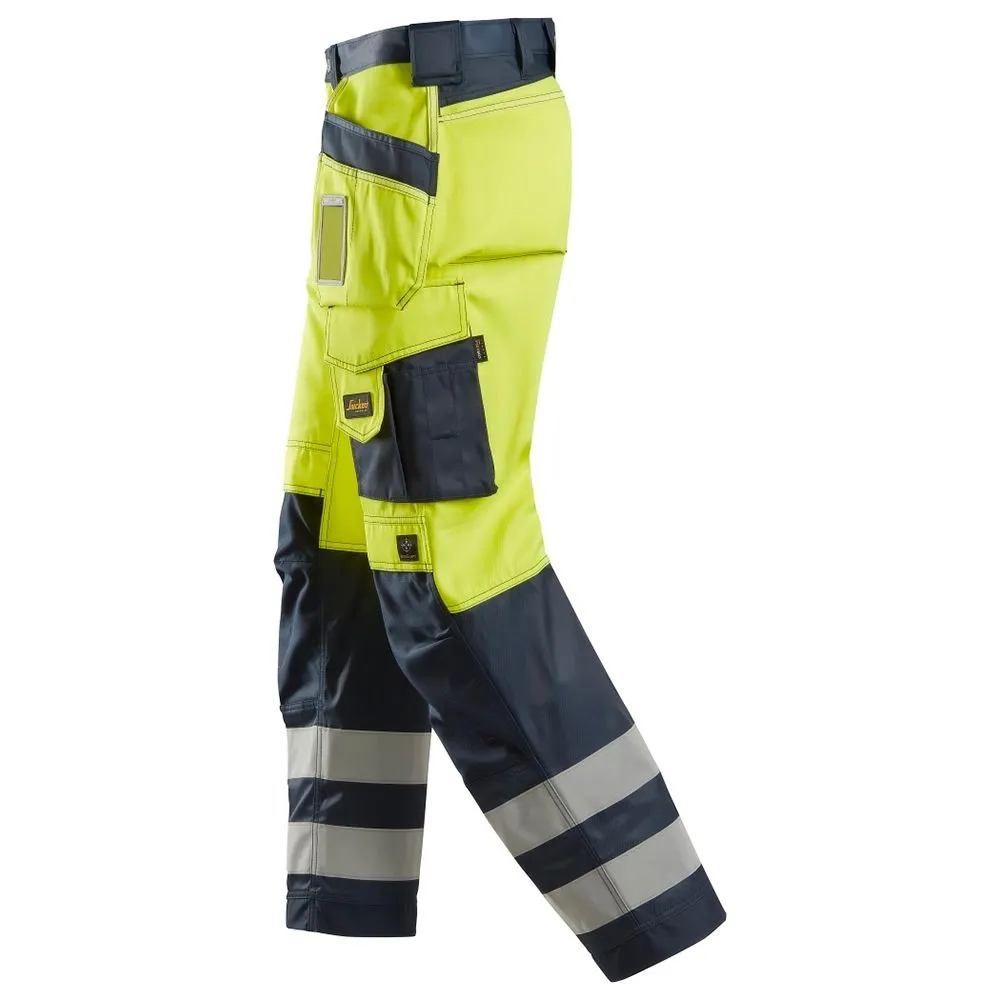 Snickers&#x20;3233&#x20;Work&#x20;Trousers&#x2B;&#x20;Holster&#x20;Pockets&#x20;High-Vis&#x20;Class&#x20;2&#x20;-&#x20;Yellow&#x2F;Navy