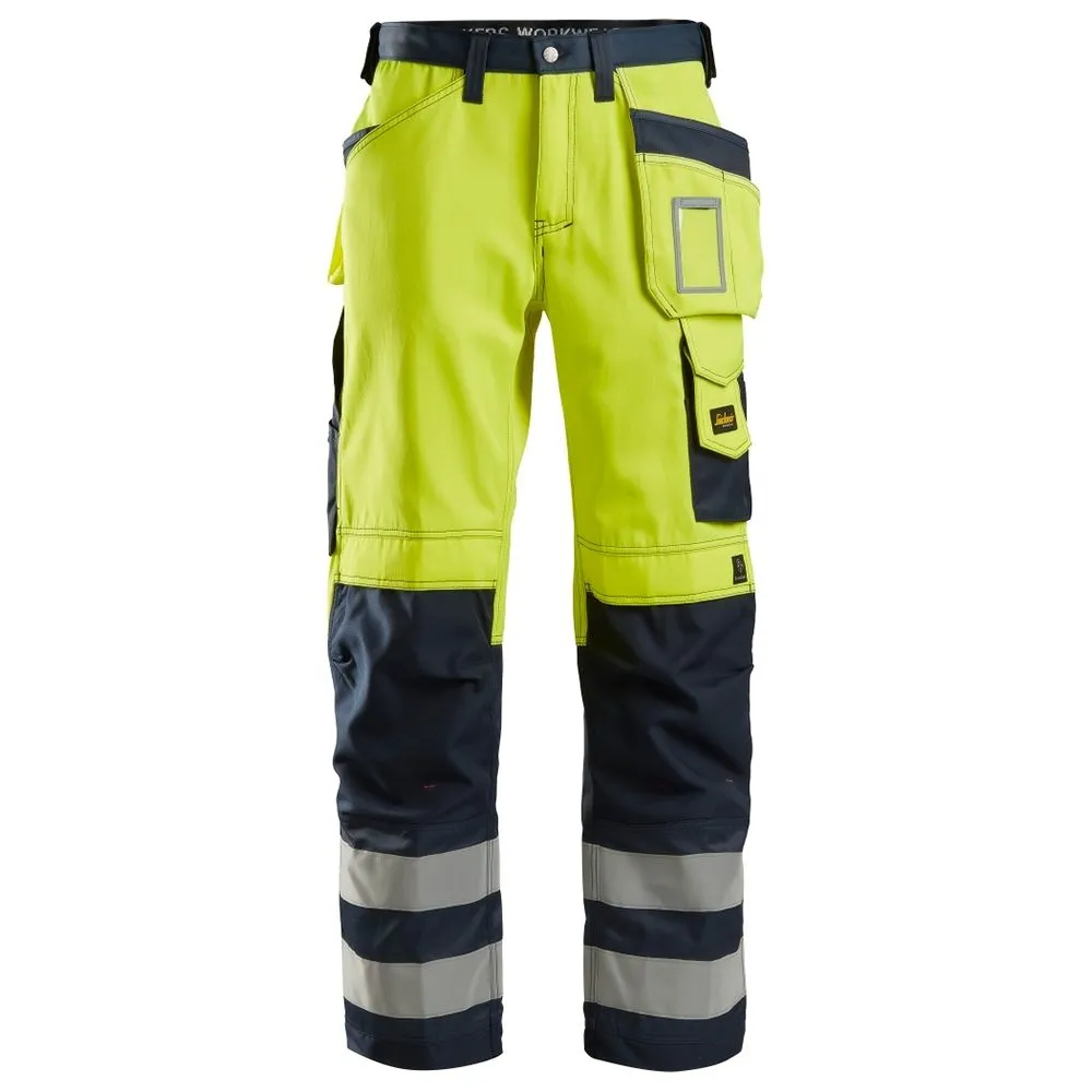 Snickers&#x20;3233&#x20;Work&#x20;Trousers&#x2B;&#x20;Holster&#x20;Pockets&#x20;High-Vis&#x20;Class&#x20;2&#x20;-&#x20;Yellow&#x2F;Navy