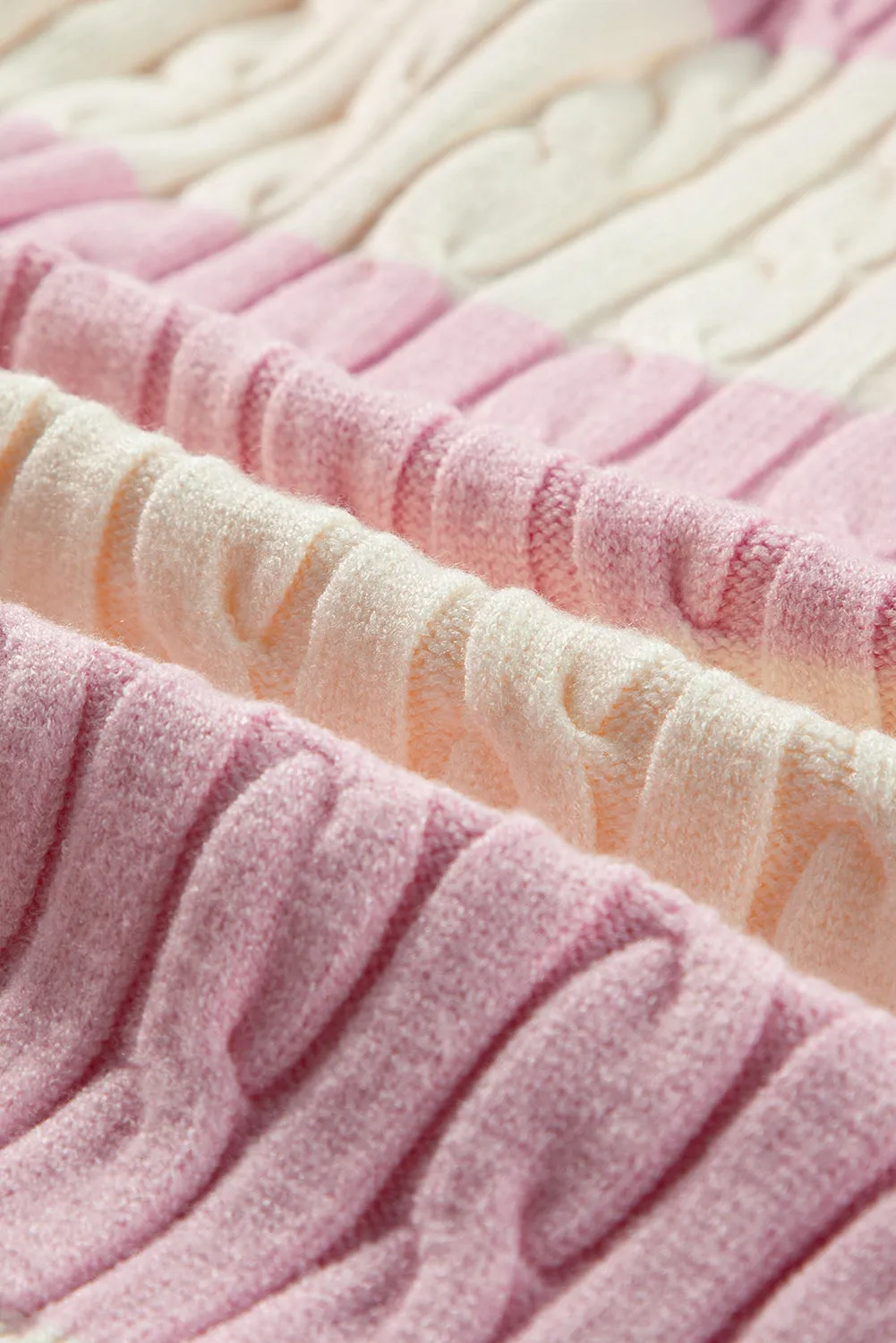 Stripe Cable Knit Collared Henley Sweater