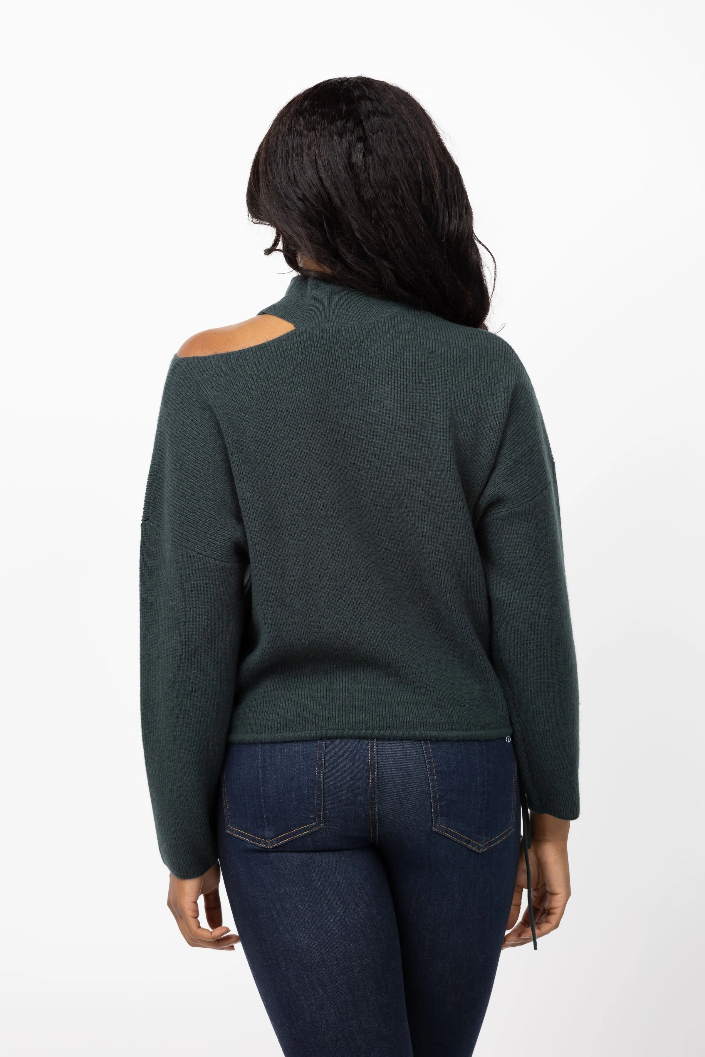 The Sei Open Shoulder Sweater in Hunter
