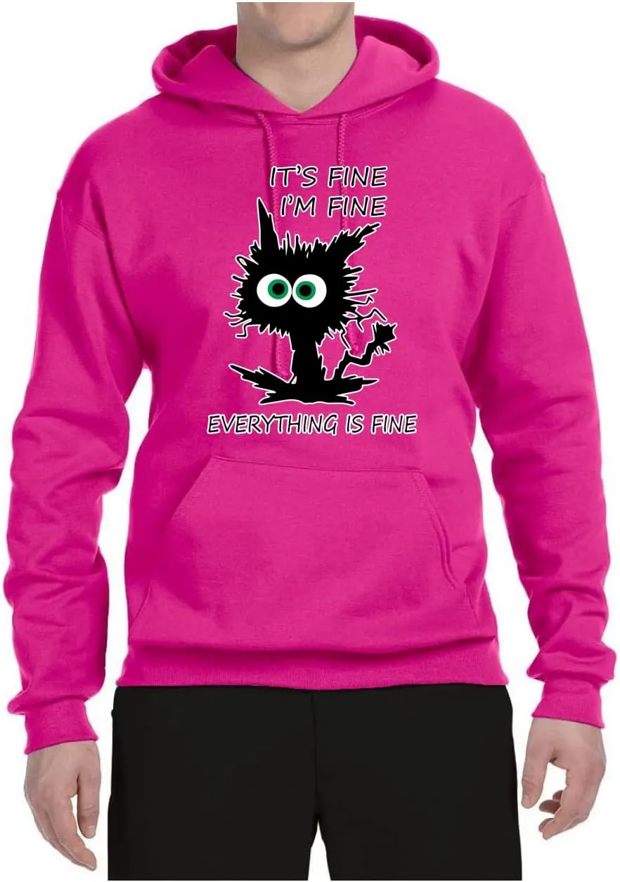Wild Bobby Cat Joke It's Fine I'm Fine Everything is Fine Cat Lover Unisex Graphic Hoodie Sweatshirt
