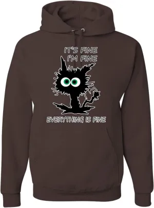 Wild Bobby Cat Joke It's Fine I'm Fine Everything is Fine Cat Lover Unisex Graphic Hoodie Sweatshirt