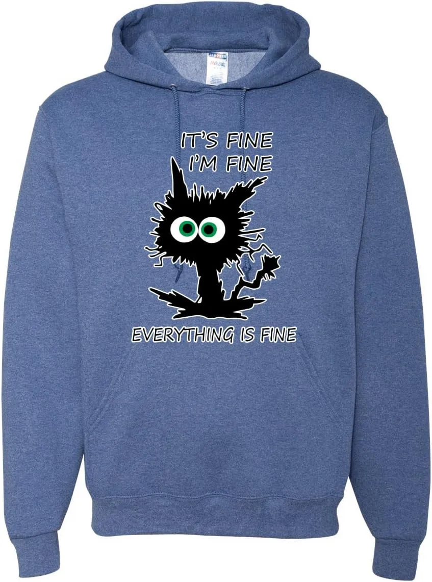 Wild Bobby Cat Joke It's Fine I'm Fine Everything is Fine Cat Lover Unisex Graphic Hoodie Sweatshirt